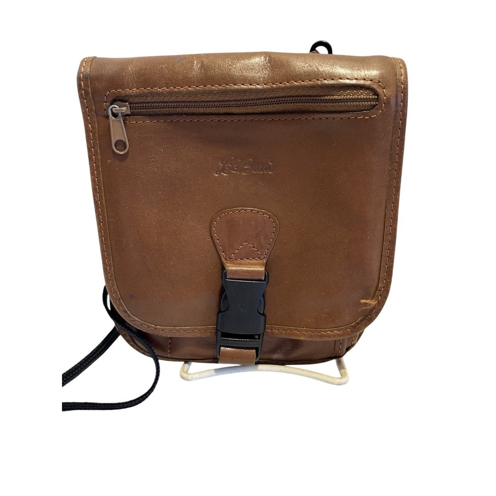 L.L. Bean Full Grain Leather Crossbody Bag Brown Small Organizer Travel‎ Vintage